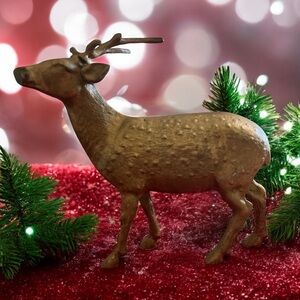 Vintage Brass Deer Figurine 6” Stag Sculpture Gold‎ Tone Decor w/ Patina
